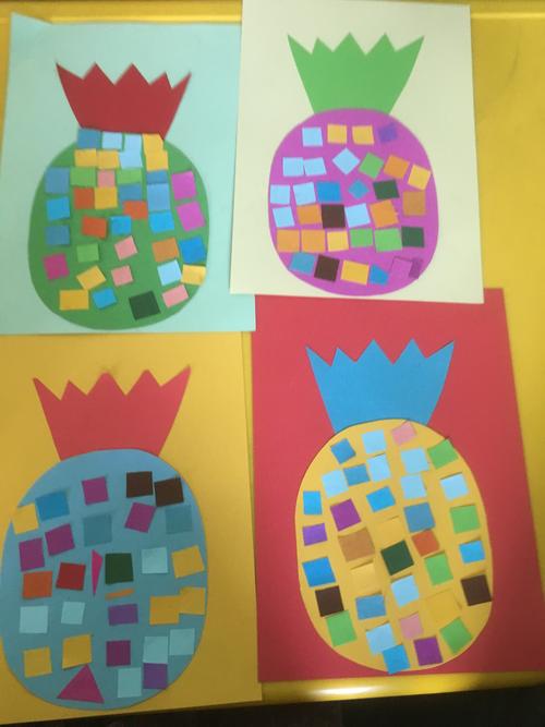 花园镇花园街幼儿园,小班,粘贴(大菠萝)手工制作