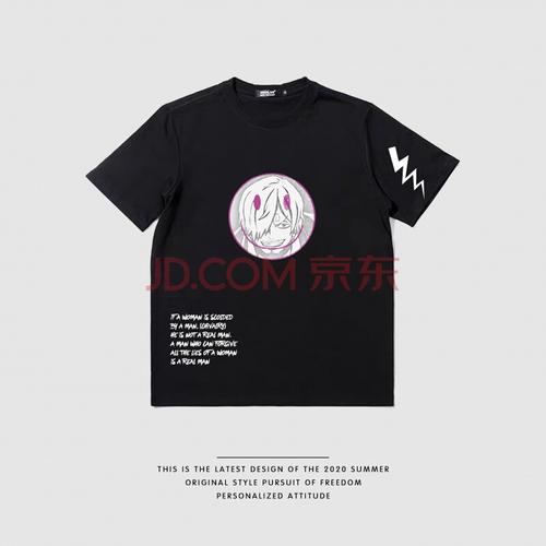 男短袖衣服夏季ins潮牌卡通动漫周边情侣装路飞索隆 山治抽象版黑色 m