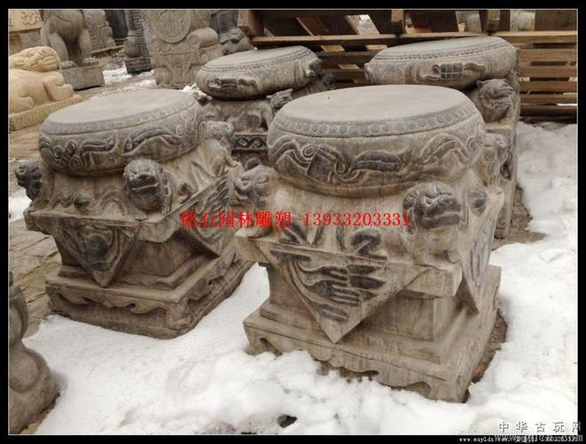 仿古石雕柱墩石柱顶墩仿古门墩石墩柱基石做旧门墩石墩