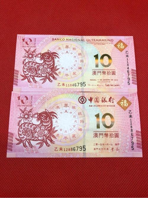 澳门生肖钞一对猴尾四同号6795全新绝品保