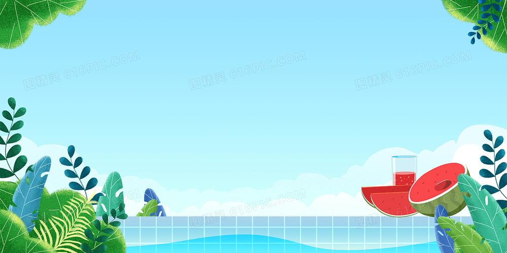 绿色清凉夏天植物西瓜柠檬背景