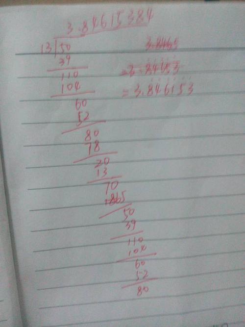 13分之50化成循环小数,竖式计算,请用我的方法(见图片)