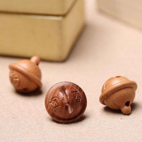 桃木手工雕刻铃铛diy项链吊坠汽车钥匙扣挂件小饰品材料配饰配件