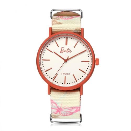 barbie fashion butterfly printing nylon strap analog quartz