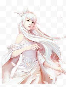 白衣白发女子古风立绘