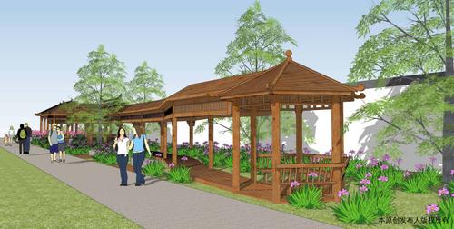 公园凉亭长廊 六角亭 四角亭 亭子 中式长廊 中式公园