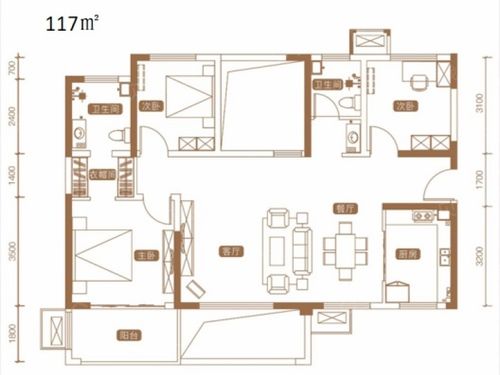 【天琴湾_西安天琴湾楼盘】三居室户型图|3室2厅1厨2