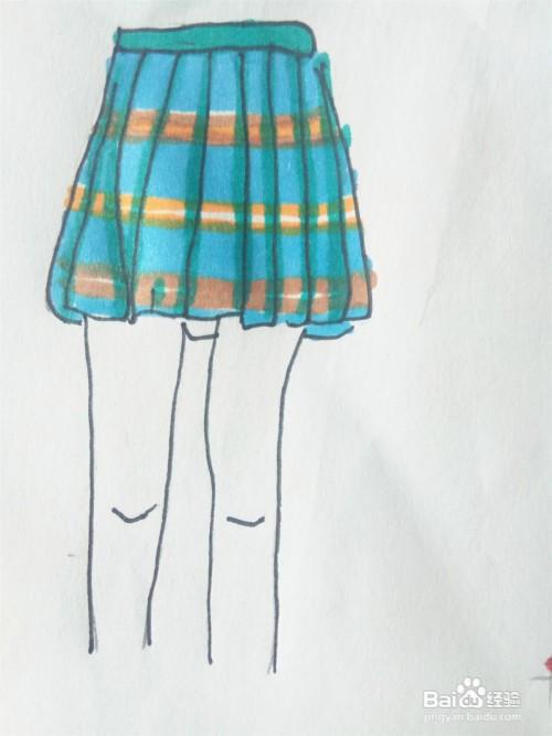 将裙子涂上格子的形状.