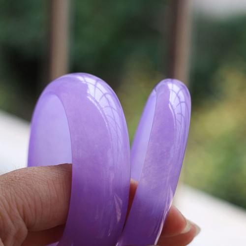 缅甸天然冰种翡翠手镯紫罗兰玉镯女款紫色玉手镯送礼经典款15厘米宽