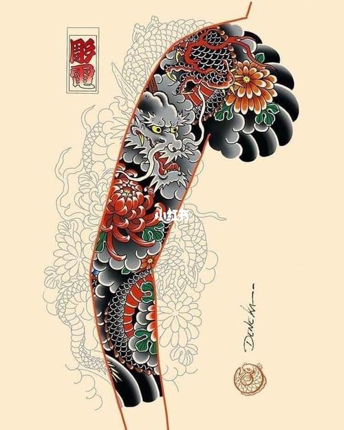 每日分享,日式老传统花臂纹身手稿