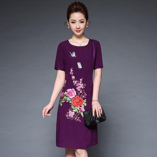 中老年妈妈装超显气质2017春夏新款女装网纱七分袖修身包臀连衣裙