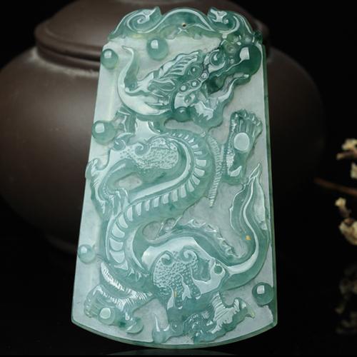 【源头好货四会】天然翡翠a货冰种晴底大件龙牌吊坠40