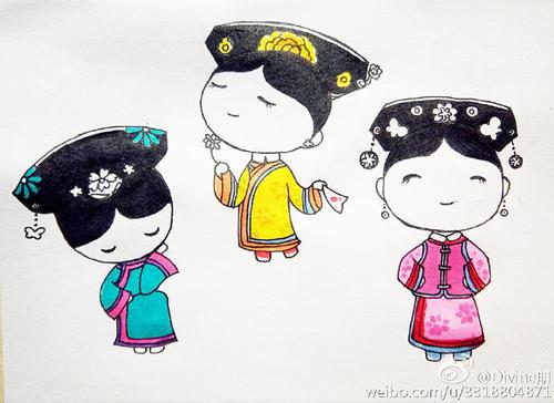 满族格格简笔画