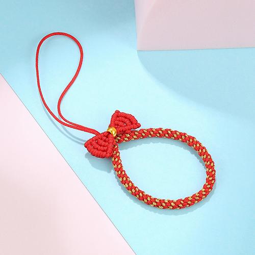 周六福黄金挂坠男女足金定价3d硬金在逃公主蝴蝶结红黑绳手机链