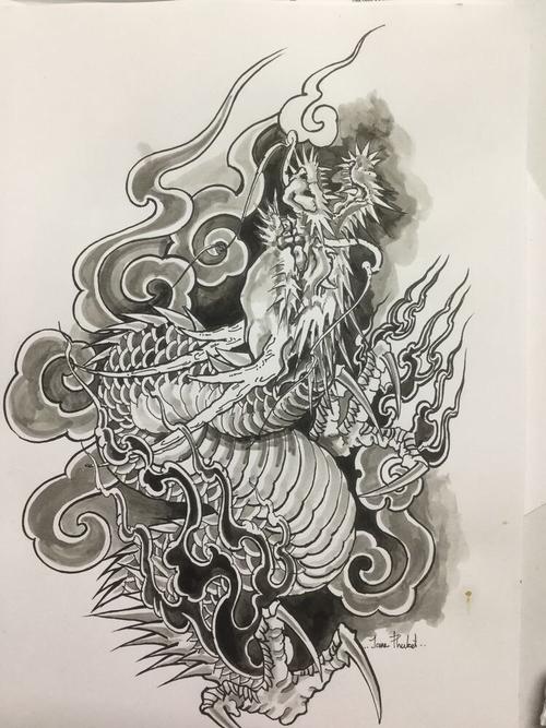 中式老传统龙纹身手稿 (4) - 深圳纹彩刺青