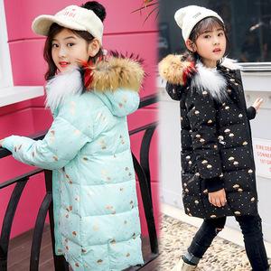 童装2018新款冬季儿童羽绒服中长款女童韩版印花小女孩冬装外套