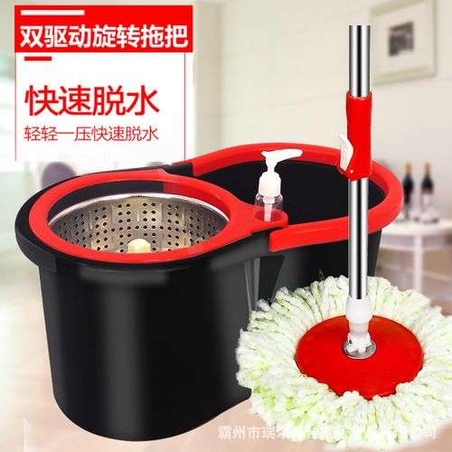 双驱动手动旋转拖把套装不锈钢家用拖把桶墩地套装新款8字拖