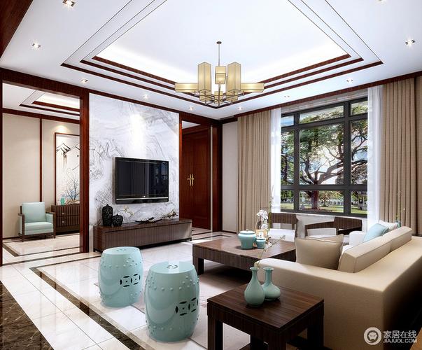 因为青瓷和新中式凳而显得和谐了不尚中式电视墙隔断隔断电视墙 中式