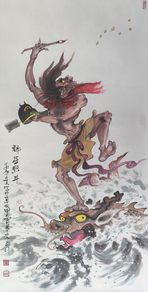 《魁星点斗》,尺寸:136x68cm,创作时间:2017年《松下问童子》,尺寸:99