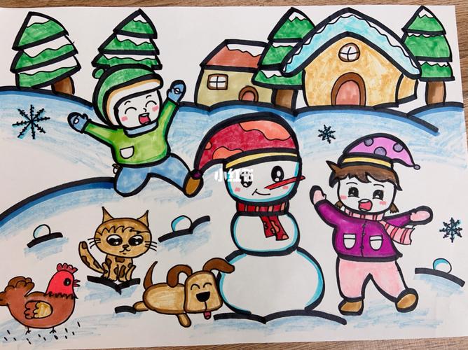 儿童画 | 冬天,下雪,人物动物简笔画_简笔画_冬天去哪