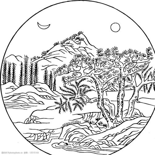 关键词:山水线描 矢量山水线描 山水 风景 线描 图案素材 设计 底纹
