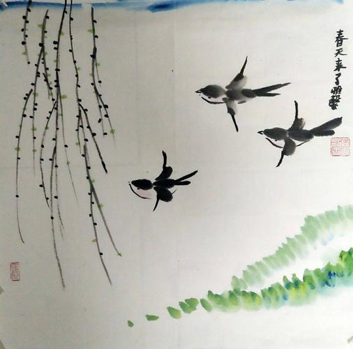 罗雅馨     岁  国画  《春天来了》