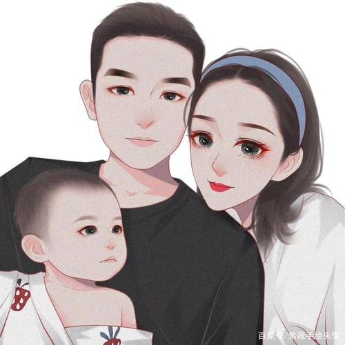一家三口,四口,父子母女手绘微信头像,唯美温馨头像