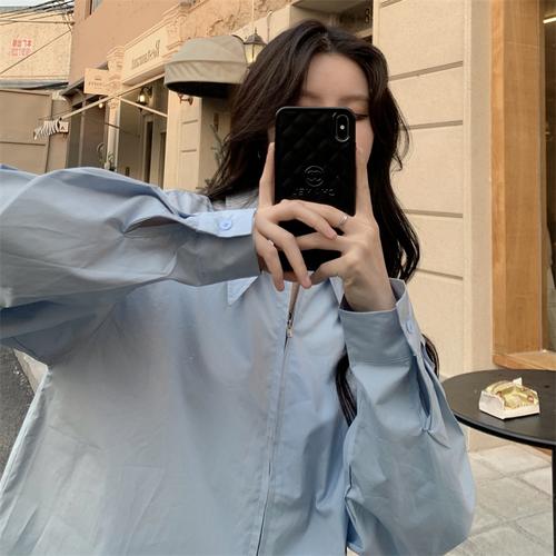 v# 实拍实价 韩系宽松2022新款春秋设计感小众双拉链衬衫女 - 17网