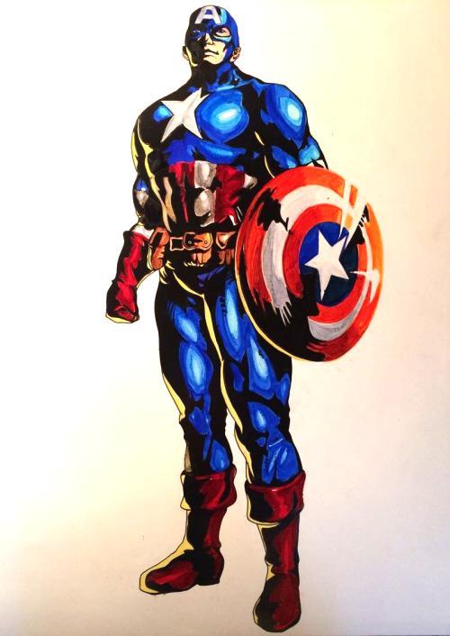 马克笔手绘美队彩铅马克笔中年美国队长绘画生活bilibili哔马克笔