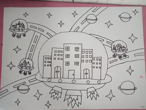 鄢望路校区周日下午素描班——科幻画《太空城市》