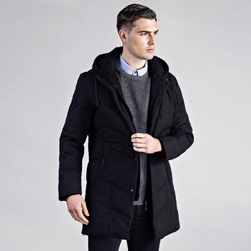 卡丹路男装特卖旗舰店 2018冬季新款男士中长款连帽抽绳白鸭绒衣服