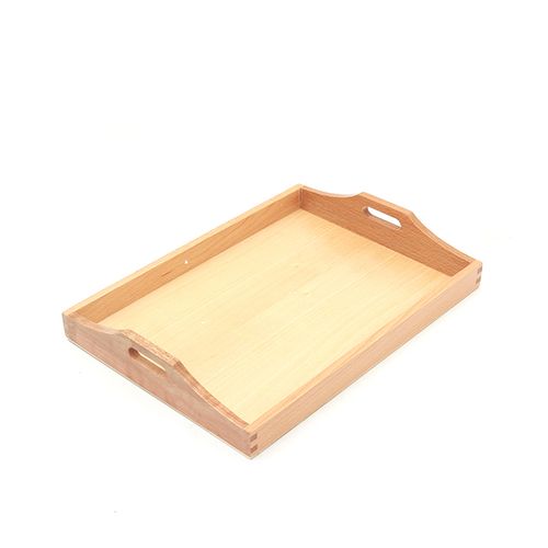 幼儿园蒙氏教具日常生活早教木制榉木大中小号托盘带耳长方形木头