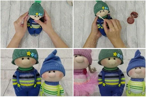 diy袜子人偶教程,卡哇伊冬装娃娃的制作 - 废旧物品手工制作 - 51费宝