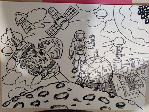 科幻画我的航空航天梦_航空_简笔画_绘画_马克笔_画个