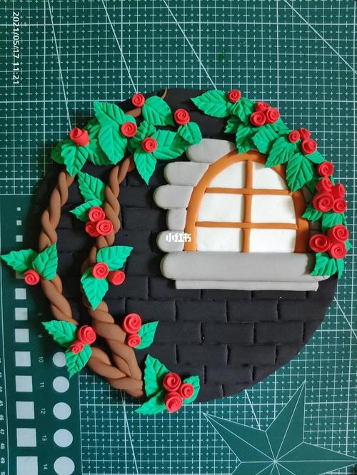 粘土浮雕画花园玫瑰花超轻粘土儿童手工彩泥_粘土_手工制作_玫瑰花