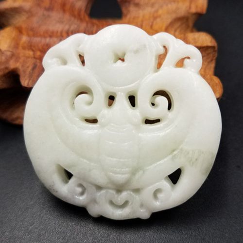 玉乡珠宝天然玉石蓝田玉福在眼前挂件双面镂空雕刻蝙蝠挂件玉牌