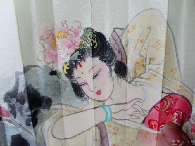 丁红玉的中国工笔画扇面折扇 美人春睡>