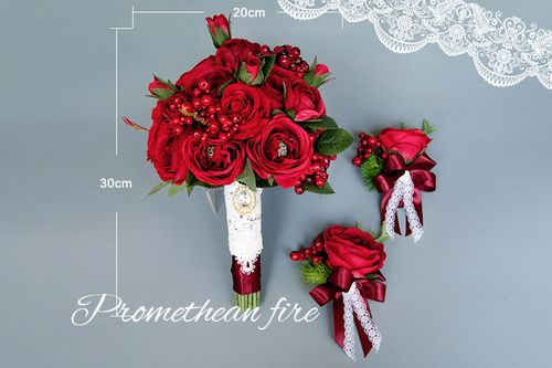 中式婚礼必备新娘手捧花球仿真红玫瑰秀禾旗