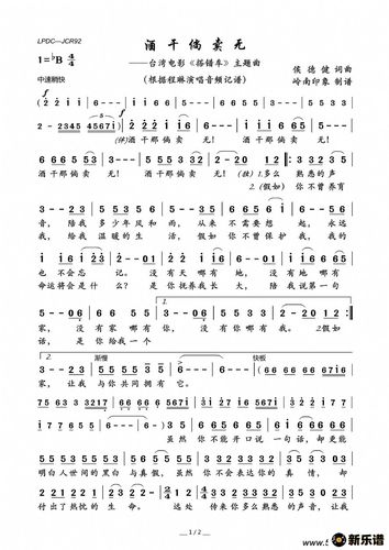 歌曲酒干倘卖无(台湾电影《搭错车》主题曲)的简谱歌谱下载