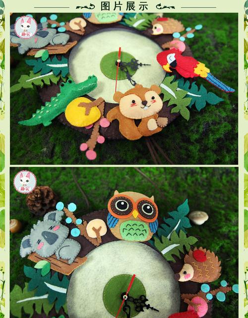 圣诞节森林party挂钟挂饰不织布手工制作布艺diy钟表材料包玩具