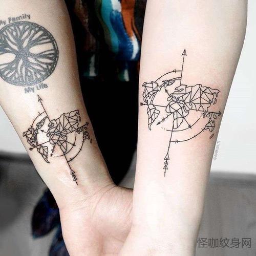 线条小臂地图纹身图案