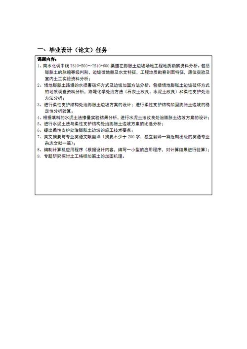 任务书-南水北调中线 ts10 500～ts10 600渠道左膨胀土边坡滑坡整治