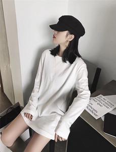 港风chic叠穿圆领打底衫秋冬宽松百搭中长款纯白色t恤长袖内搭女