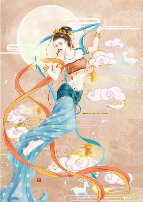 仙气飘飘的飞天仙女古风插画