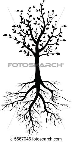 美工图案 - 树, 黑色半面画像, 由于, 根