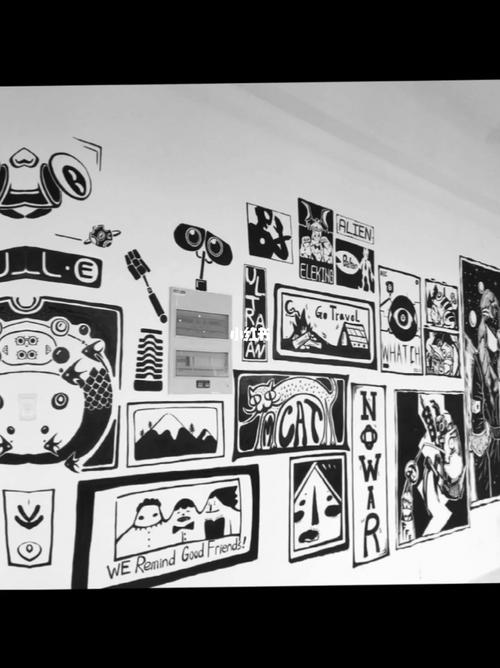 简约风格的画室墙绘,黑白线描真显高级05_简约风格