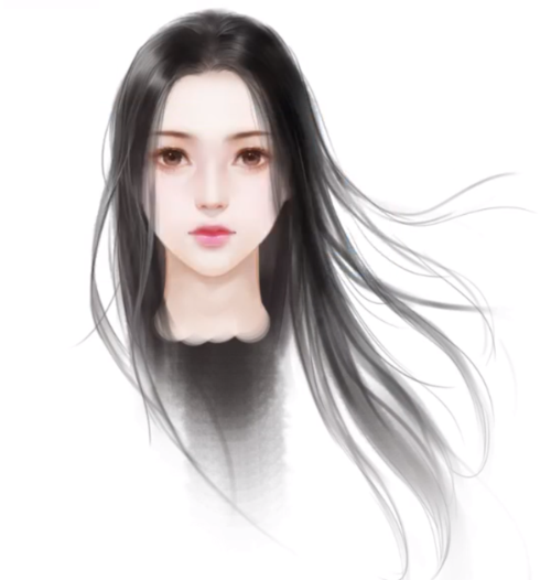 披发美女简笔画