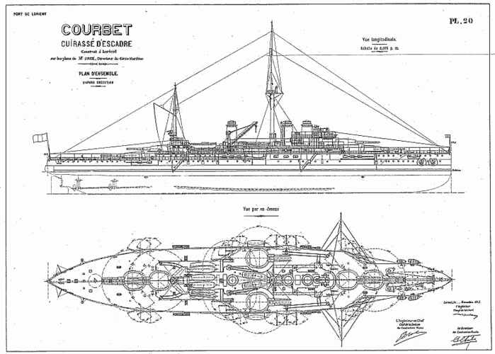 法国科尔贝级战列舰1911年版本原始设计图
