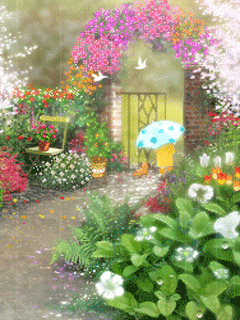 240x320雨中的花园手机图片 动漫手机壁纸待机图片