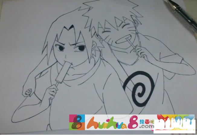 火影忍者佐助简笔画,佐助和小鸣人